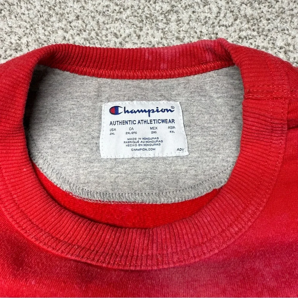Men’s Champion Red Reverse Weave Tie-Dye Crewneck Fleece Lined Sweater Size‎ 2XL